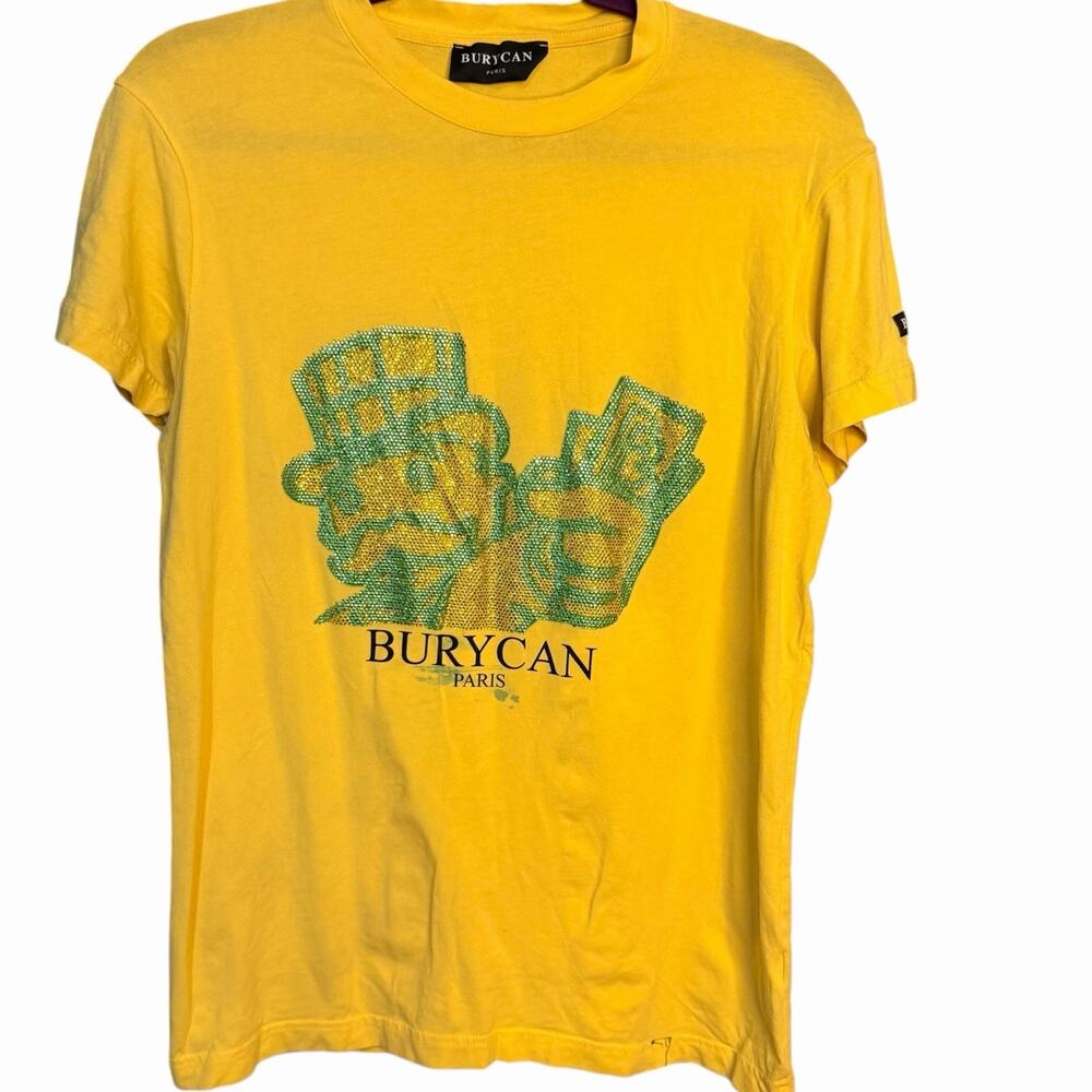 Burycan Paris Mr. Monopoly Graphic T-Shirt Men's S Yellow Nostalgia Rhinestone